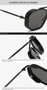 Close-up of steampunk sunglasses featuring metal side shields with rivets and hinges