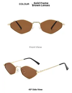Vues de face et de profil à 45 degrés des lunettes de soleil géométriques dorées