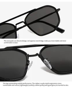 Detail of adjustable silicone nose pads and ergonomic temple tips on punk sunglasses