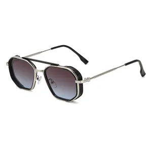 Retro Punk Sunglasses Men Women Metal Polygon Frame UV400 Protection Double Bridge Steampunk Sun Glasses Fashion Eyewear
