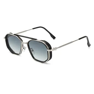 Vintage punk metal sunglasses with black frame, side shields and gradient lenses