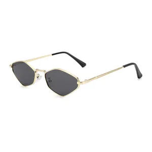 Lunettes de Soleil Monture Métallique Verres PC Polygone pour Femmes Hommes Rétro Petit Hexagone Protection UV400 Mode Eyewear