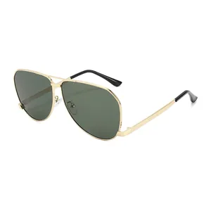 Classic aviator sunglasses with gold metal frame and dark green lenses for men