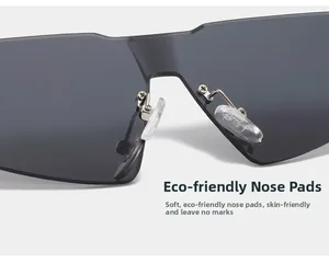 Close-up of eco-friendly soft nose pads on silver metal frameless sunglasses