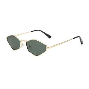 Lunettes de soleil polygonales en métal doré avec verres hexagonaux vert foncé