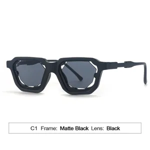 Gafas de sol de moda negro mate con montura cuadrada calada para las mujeres