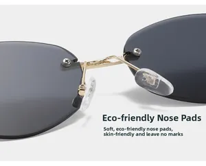 Detailed close-up of soft eco-friendly silicone nose pads on rimless sunglasses