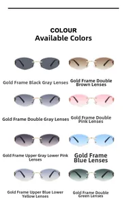 Detailed collection of rimless gradient sunglasses with gold metal temples in eight colors
