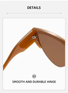 Detailed close-up of smooth and durable metal hinge on cat-eye shield sunglasses