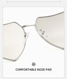 Detail of comfortable silver metal nose pads and bridge on heart-shaped sunglasses
