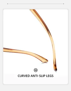 Detailed close-up of curved anti-slip glasses legs in transparent amber brown acetate