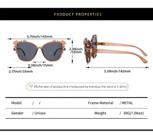 Detailed size specifications and dimensions for trendy crystal-studded fashion sunglasses