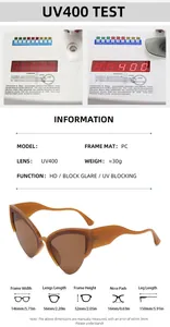 Detail view of cat eye sunglasses with UV400 protection and wave-shaped temple legs
