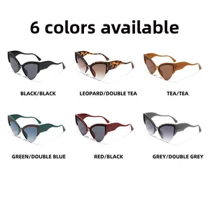 Detailed display of six stylish cat-eye sunglasses in various colors with wavy temples