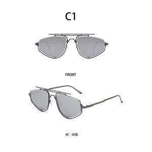 Vue de face et à 45 degrés des lunettes de soleil punk à double pont et verres gris