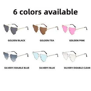 Multiple color options for heart-shaped metal sunglasses with diverse lens variations