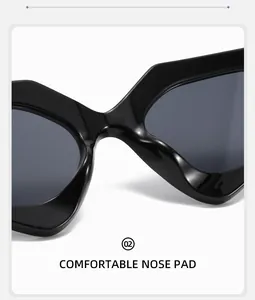 Detail of comfortable integrated nose pads on black fashion rhinestone sunglasses