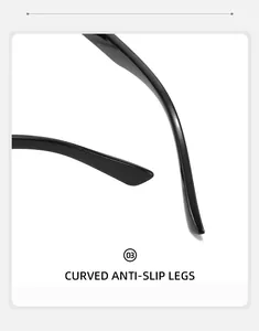 Close-up of curved anti-slip temple tips on black sunglasses with glossy finish