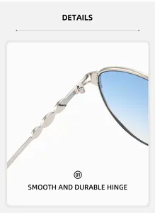 Détail des charnières en métal et des branches ondulées de ces lunettes de soleil rondes