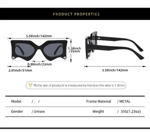 Detailed size chart for rhinestone sunglasses with frame dimensions and product specs
