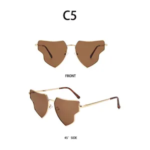 Front and side view of gold heart shaped sunglasses with brown lenses and tortoiseshell tips