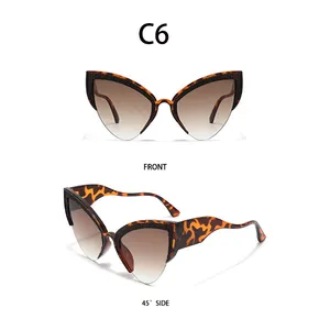 Detail view of tortoiseshell cat-eye sunglasses with wave-shaped temples and gradient lenses