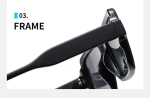 Detailed close-up of high-gloss black square sunglasses frame and hinge structure