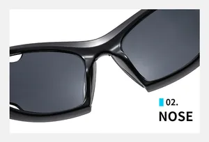 Detail of ergonomic nose bridge on black sporty sunglasses with high-gloss finish