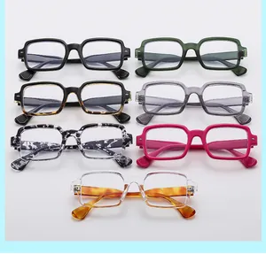 Collection of thick square frame sunglasses in multiple retro colors and leopard patterns