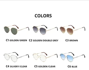 Aperçu détaillé de six lunettes de soleil rondes en métal élégantes en plusieurs couleurs