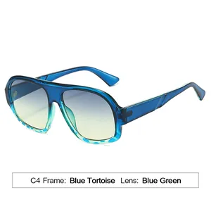 Occhiali da sole aviator quadrati in tartaruga blu con lenti sfumate blu e verde moda