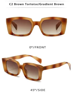 Close-up of square brown tortoise sunglasses with gradient brown lenses from two angles