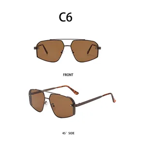 Vue de face et à 45 degrés des lunettes de soleil en métal avec verres bruns, modèle C6