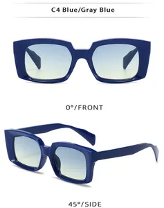 Front and side views of rectangular blue frames with blue-yellow gradient lenses