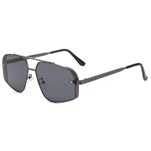 Lunettes de Soleil Aviateur Mode pour Hommes Femmes UV400 Monture en Métal Double Pont Détails Moletés Lentille PC Extérieur