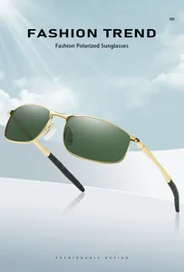 Fashion polarized sunglasses for men featuring a gold metal frame and dark green lenses