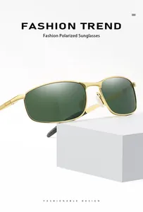 Detail of polarized sports sunglasses with gold metal frame and green lenses