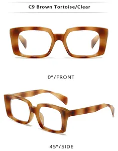 Detail view of square tortoise shell glasses frames with clear lenses from multiple angles