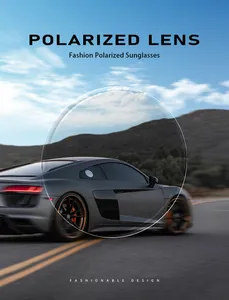 Macro view of polarized lens effect filtering glare on a fast sports car road scene