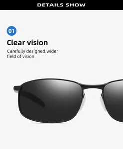 Detail of polarized lenses on black metal sunglasses featuring clear vision and wider view