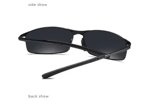 Detailed side and back view of polarized square metal frame sunglasses for men
