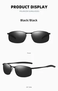 Vertical product display showing front and side views of black polarized sunglasses