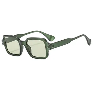 Retro square sunglasses with translucent dark green frame and pale green lenses
