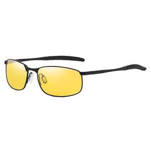 Polarized sports sunglasses with black frames and yellow night vision lenses for driving