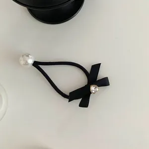 Élastique à Cheveux Élégant Avec Nœud Strass en Cœur Et Grande Künstliche Perle d'Imitation Bande Élastique Haute Pour Femmes Filles