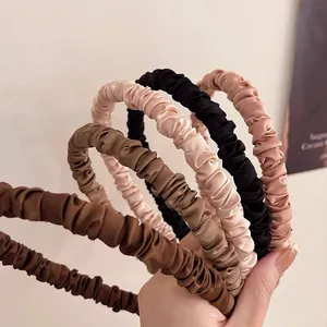 Damen Koreanischer Stil Satin Gefaltete Scrunchie Haarband Dünne Kante Hoch Schädel Top Kopfband Einfarbig Elegant Haarreifen Zubehör Für Täglich Dating