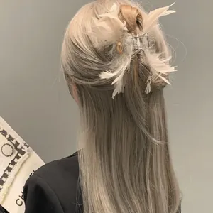 Pince à Cheveux Élégante en Plumes d'Autruche Avec Strass Pince en Alliage Métallique pour Femmes Filles Accessoires Cheveux