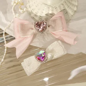 Pince à Cheveux Nœud en Strass Y2K Doux pour Femmes Filles Satin Maille Cœur Cristal Künstliche Perle Épingle à Cheveux Quotidien Fête Accessoires Cheveux
