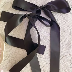 Elegant Satin Ribbon Bowknot Hair Clip Elastic Hair Rope With Long Streamers Balletcore Hair Accessories For Women Girls