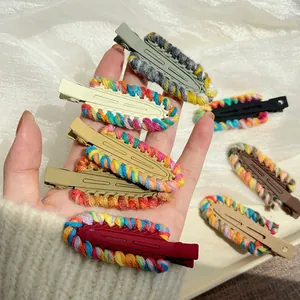 Colorful knitted woolen crochet hair clips for girls featuring vibrant dopamine y2k style